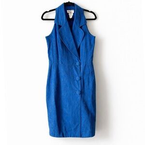 Vintage Braemar by Jeremy Scott Embroidered Cobalt Blue Tuxedo Cotton Dress